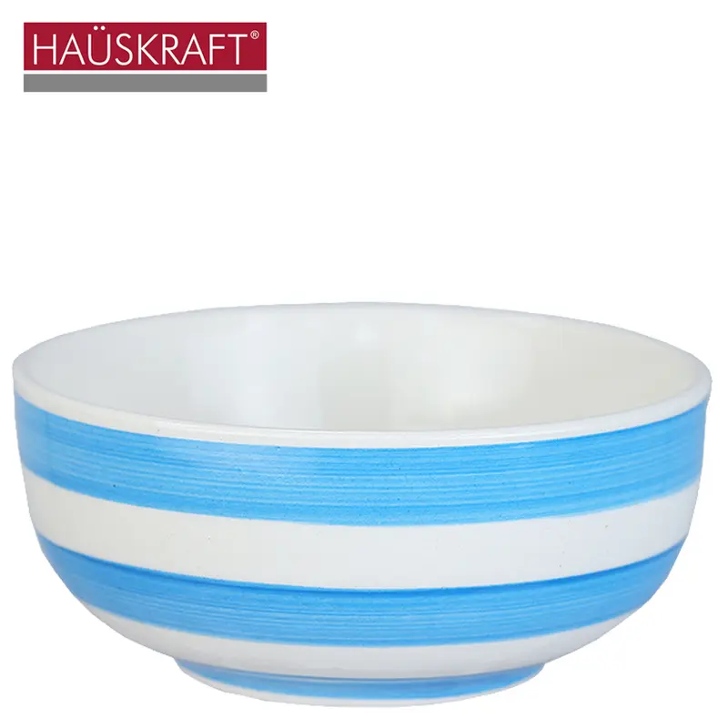 TIGELA CUMBUCA DE PORCELANA BOWL FAIXAS AZUL HAUSKRAFT 320ML