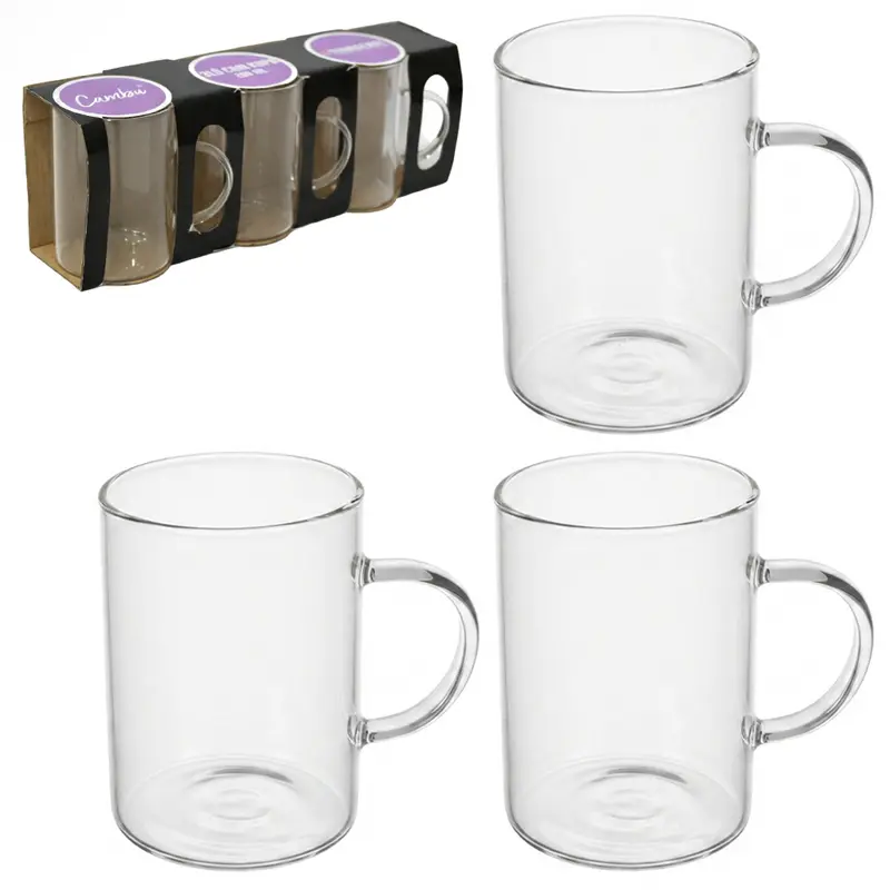 JOGO DE CANECA XICARA DE VIDRO BOROSSILICATO PARA CAFE / CAPPUCCINO COM 3 PECAS 200ML
