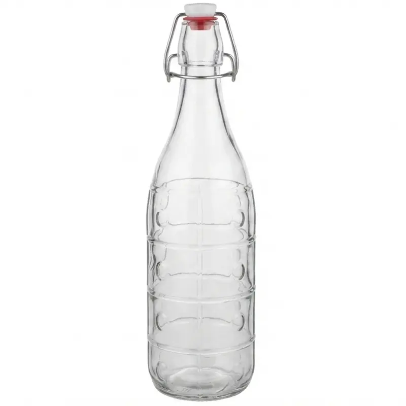 GARRAFA DE AGUA DE VIDRO QUADRICULADO COM TAMPA HERMETICA E FECHO 1L