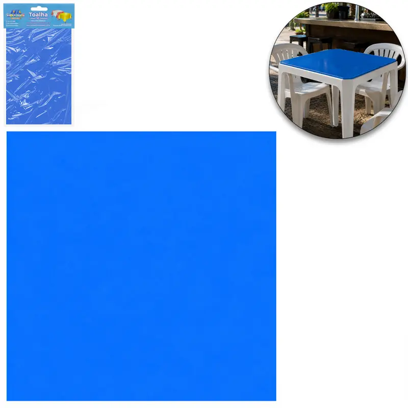 TOALHA PEROLADA AZUL ESCURO DE MESA DE PLASTICO QUADRADA COM 10 PECAS 70X70CM