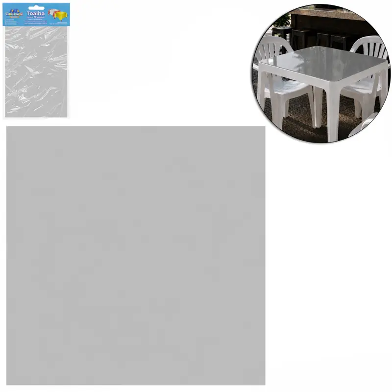 TOALHA PEROLADA PRATA DE MESA DE PLASTICO QUADRADA COM 10 PECAS 70X70CM