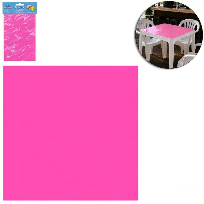 TOALHA PEROLADA ROSA DE MESA DE PLASTICO QUADRADA COM 10 PECAS 70X70CM