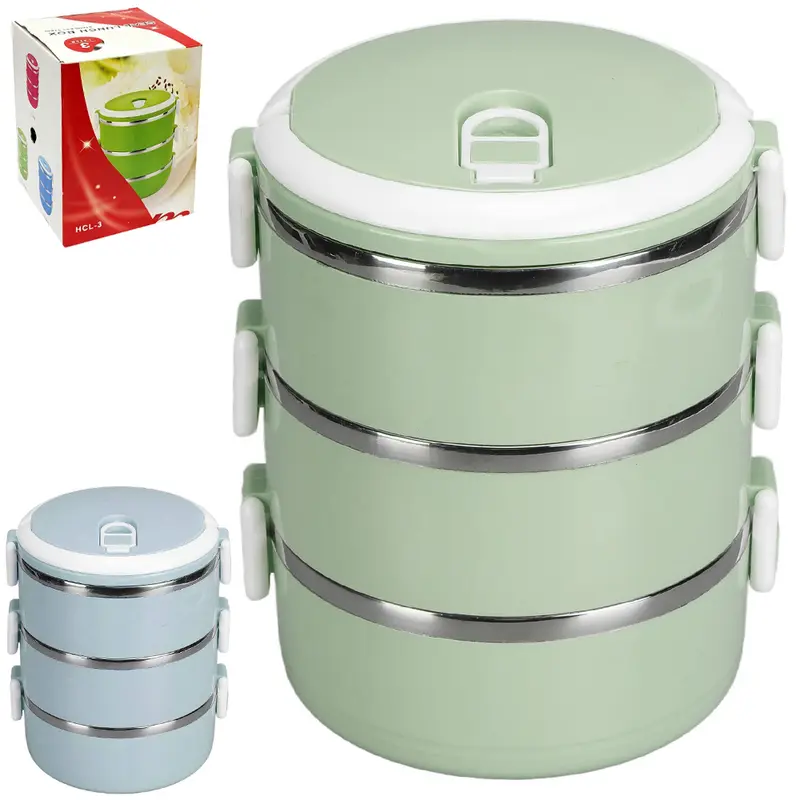 MARMITA TERMICA DE INOX / PLASTICO REDONDO TRIPLA COM TRAVA E ALCA 2100ML 20X15CM DE Ø