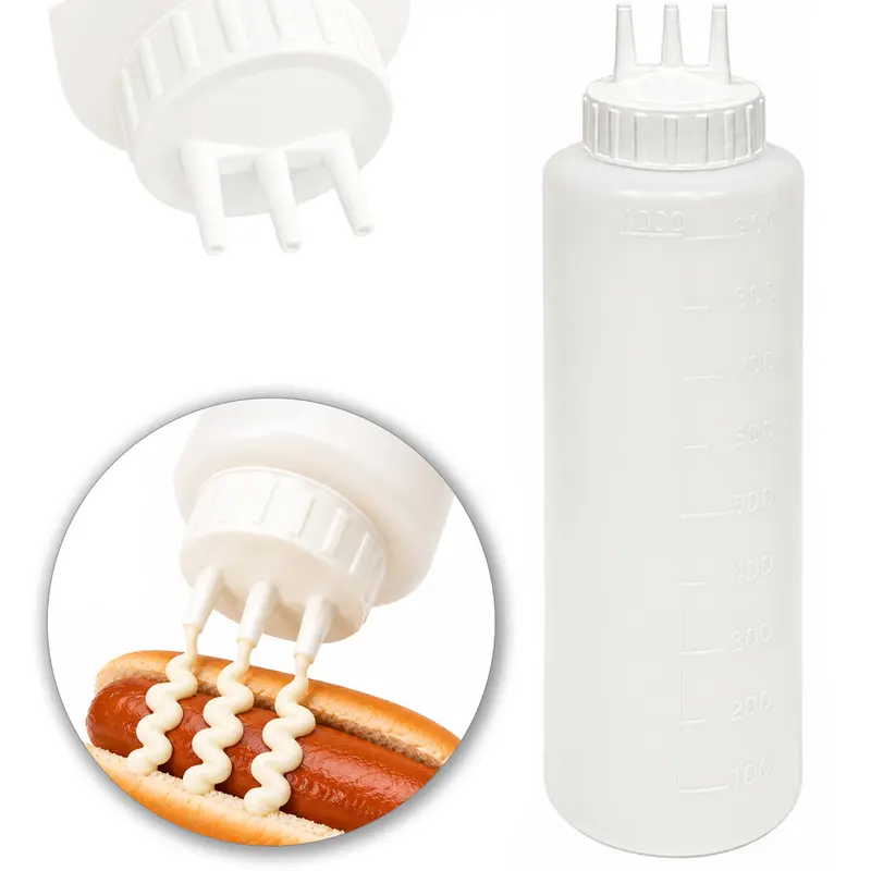 BISNAGA DE PLASTICO PROFISSIONAL LISA PARA MAIONESE COM 3 BICOS 1L