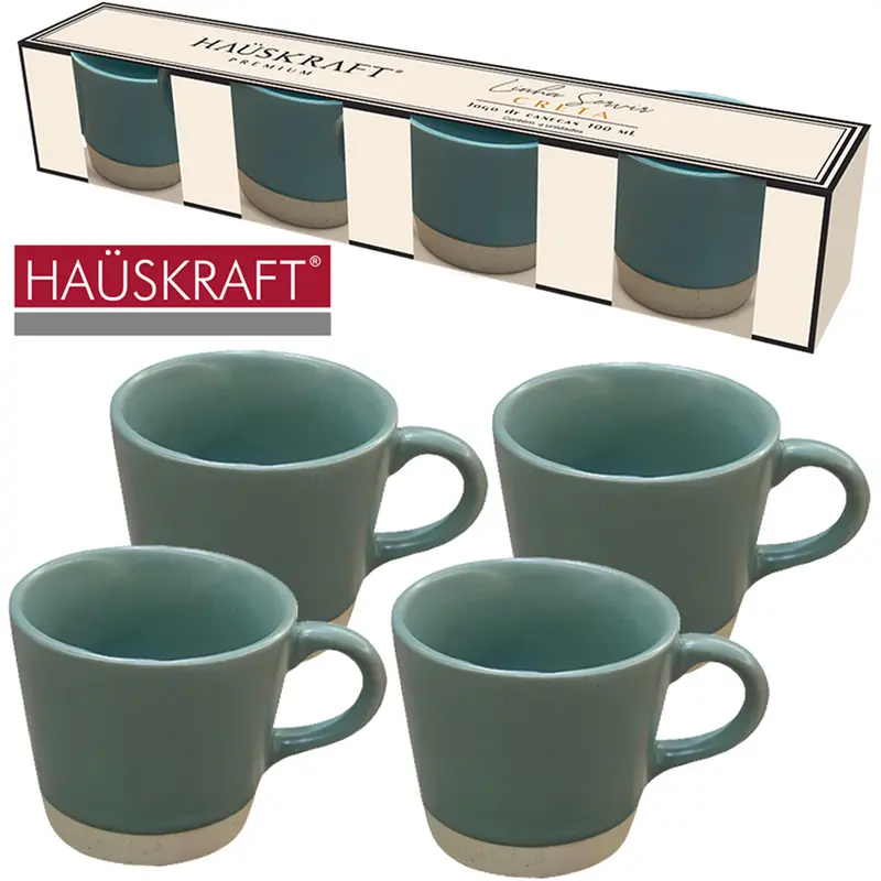 JOGO DE CANECA DE PORCELANA LINHA SERVIR CRETA HAUSKRAFT PREMIUM 4 PECAS 100ML