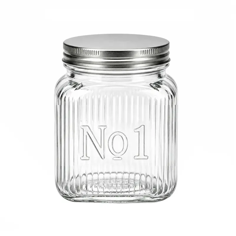 POTE DE VIDRO QUADRADO Nº1 COM TAMPA DE METAL 900ML