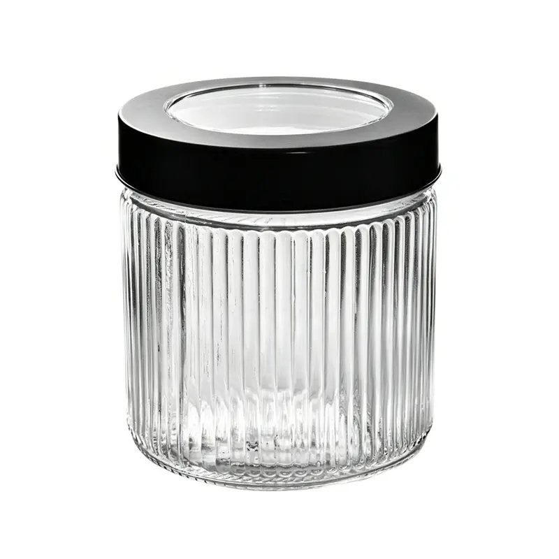 POTE DE VIDRO REDONDO COM TAMPA DE METAL 800ML
