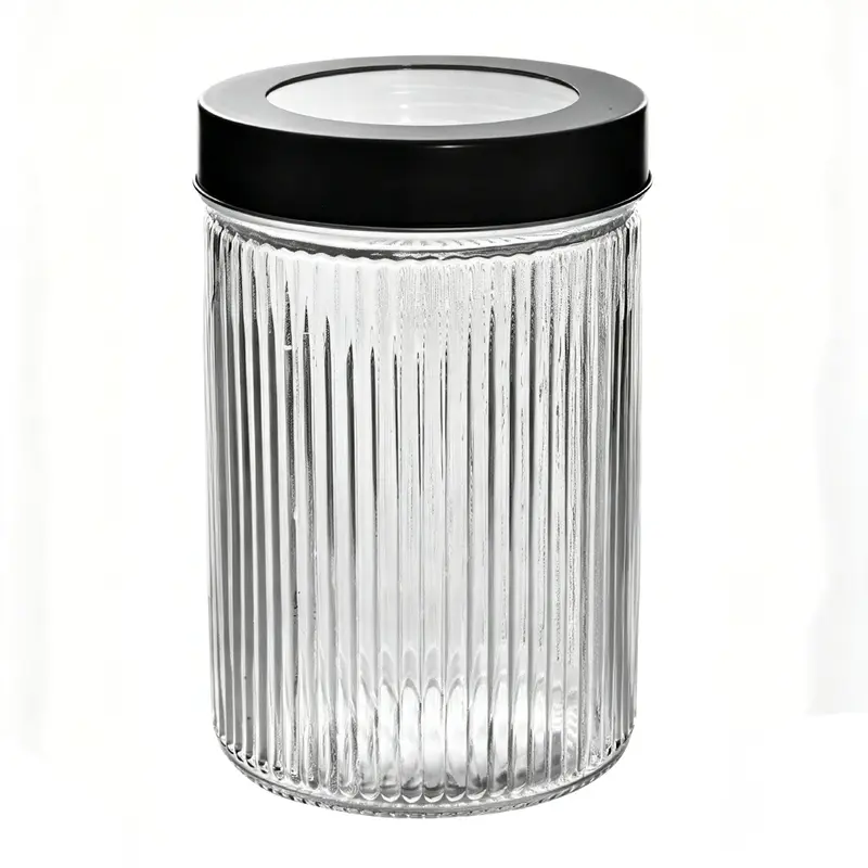 POTE DE VIDRO REDONDO COM TAMPA DE METAL 1200ML