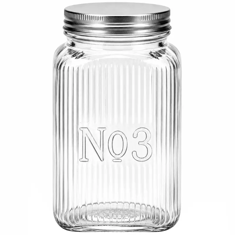 POTE DE VIDRO QUADRADO Nº3 COM TAMPA DE METAL 1700ML
