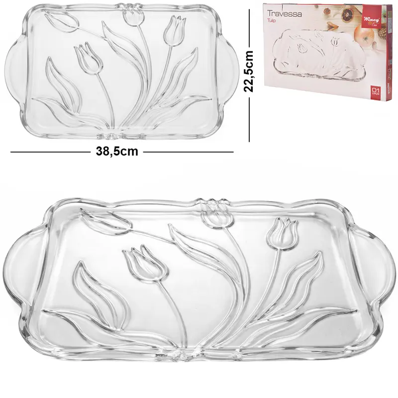 BANDEJA TRAVESSA DE VIDRO RETANGULAR TULIP 38,5X22,5CM