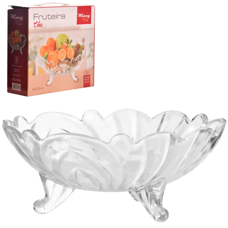 CENTRO DE MESA DE VIDRO REDONDO COM PE CHIC 800ML 9X22,5CM DE Ø