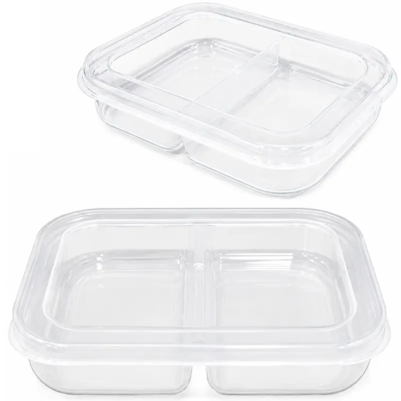 POTE DE PLASTICO RETANGULAR TRANSPARENTE COM 2 DIVISORIAS + TAMPA 17X13X3,5CM
