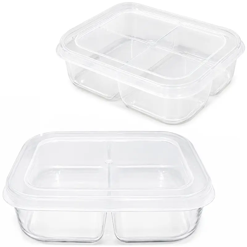 POTE DE PLASTICO RETANGULAR TRANSPARENTE COM 4 DIVISORIAS + TAMPA 17X12,5X4,5CM