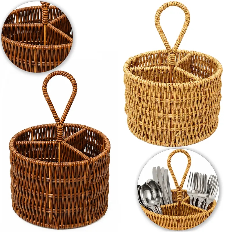 PORTA TALHER / ESCORREDOR DE TALHER DE PLASTICO REDONDO TIPO VIME COM 3 DIVISORIAS + ALCA 21X15CM DE Ø