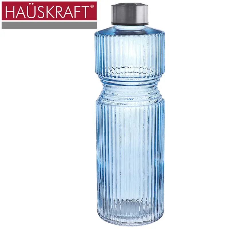 GARRAFA DE AGUA DE VIDRO STILO AZUL COM TAMPA DE INOX HAUSKRAFT 1L