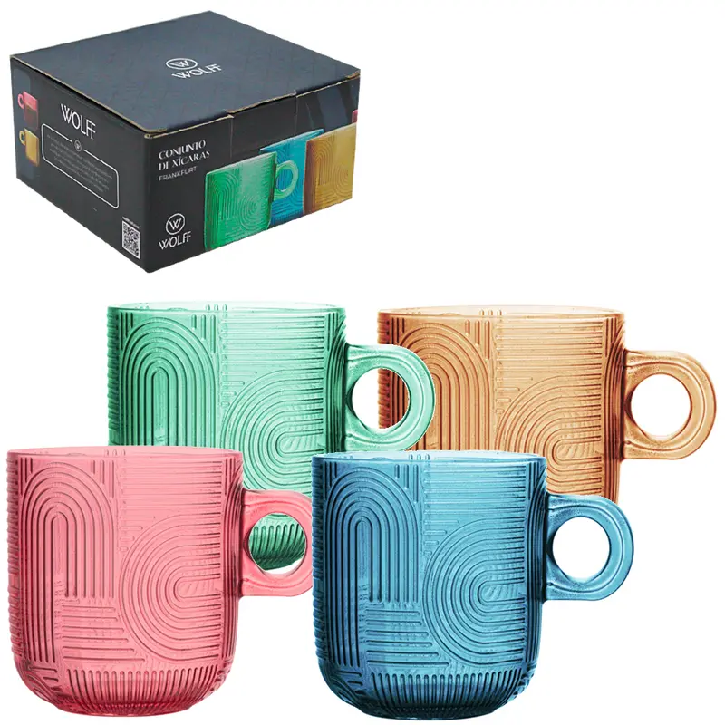 JOGO CANECA XICARA DE VIDRO FRANKFURT WOLFF COM 4 PECAS 100ML