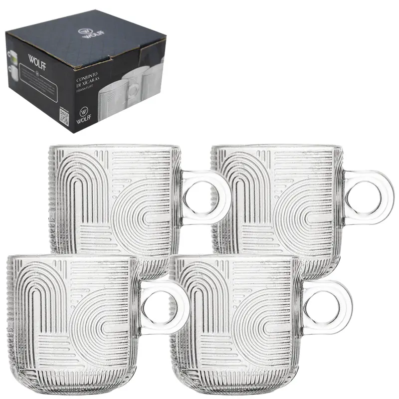 JOGO DE CANECA XICARA DE VIDRO FRANKFURT WOLFF 4 PECAS 100ML