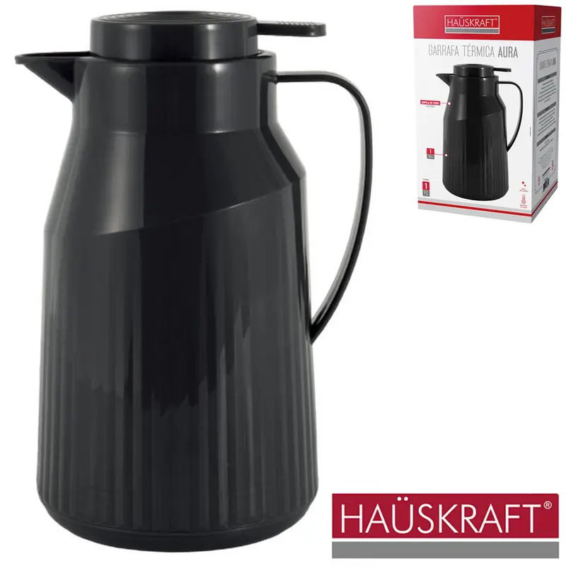 GARRAFA TERMICA COM AMPOLA DE VIDRO + GATILHO AURA PRETA HAUSKRAFT 1,5L