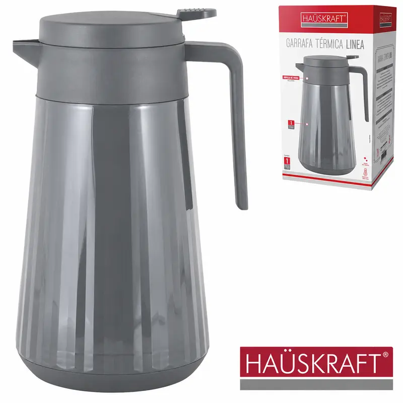 GARRAFA TERMICA COM AMPOLA DE VIDRO + GATILHO LINEA CINZA HAUSKRAFT 1L