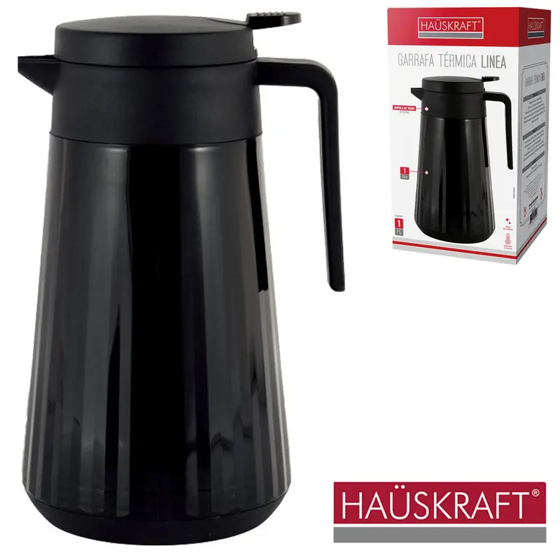GARRAFA TERMICA COM AMPOLA DE VIDRO + GATILHO LINEA PRETA HAUSKRAFT 1L