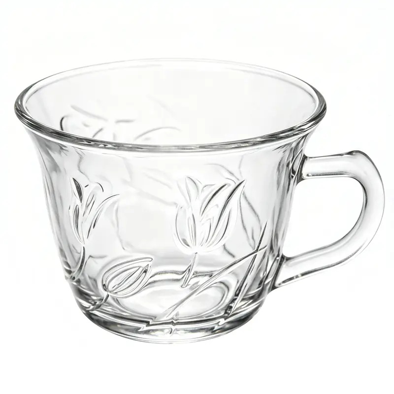 CANECA XICARA DE VIDRO PARA CHA FLORES SODA LIME 170ML