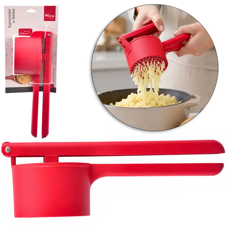 ESPREMEDOR / AMASSADOR DE BATATA DE ALUMINIO INJETADO CHERRY VERMELHO 26X9X9CM