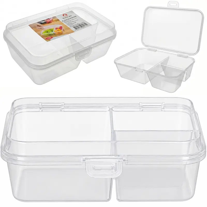 MARMITA DE PLASTICO RETANGULAR COM 3 DIVISORIAS + TRAVA 750ML 20X13X7CM