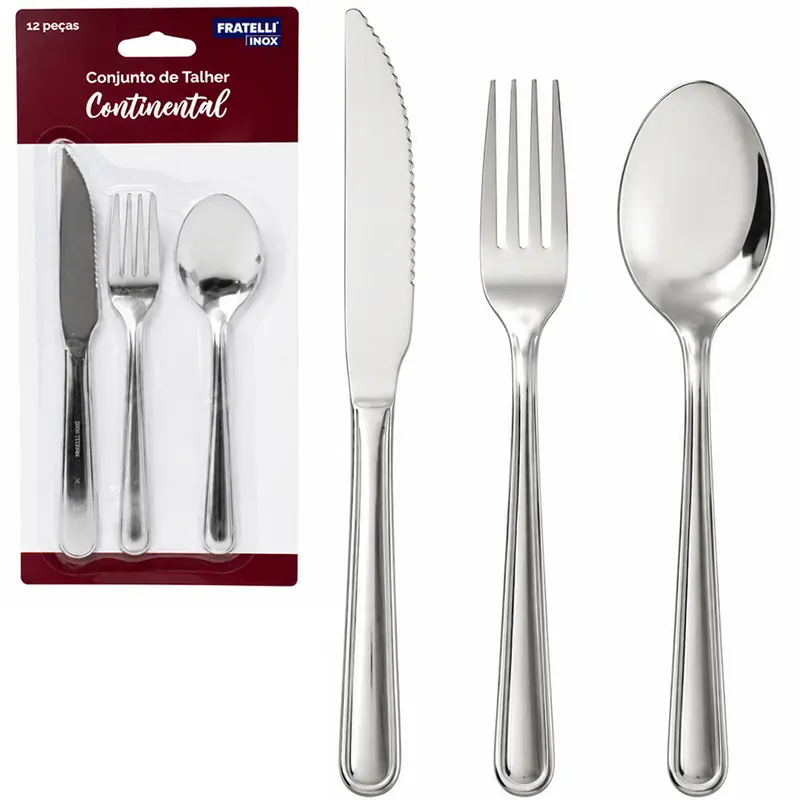 CONJUNTO DE TALHERES / FAQUEIRO DE INOX COM 12 PECAS CONTINENTAL