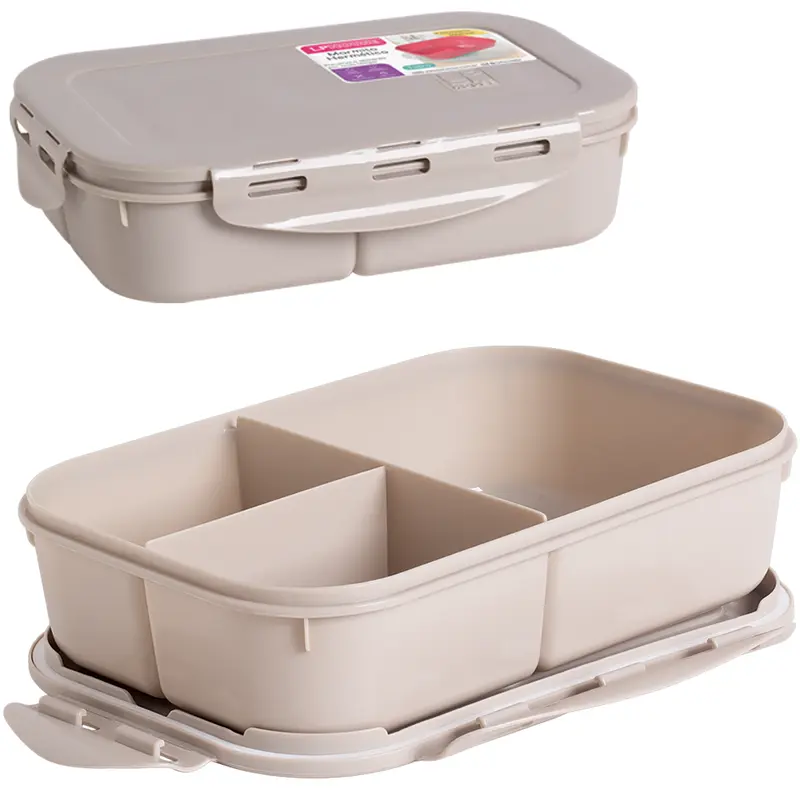 MARMITA DE PLASTICO RETANGULAR COM 3 DIVISORIAS + TRAVA 1000ML 21X14,5X5,5CM
