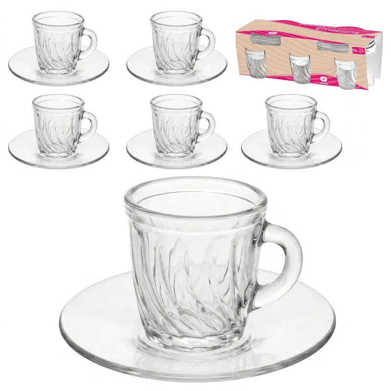 JOGO DE XICARA DE VIDRO COM PIRES PARA CAFE EMOTIONS TRANSPARENTE 12 PECAS 80ML