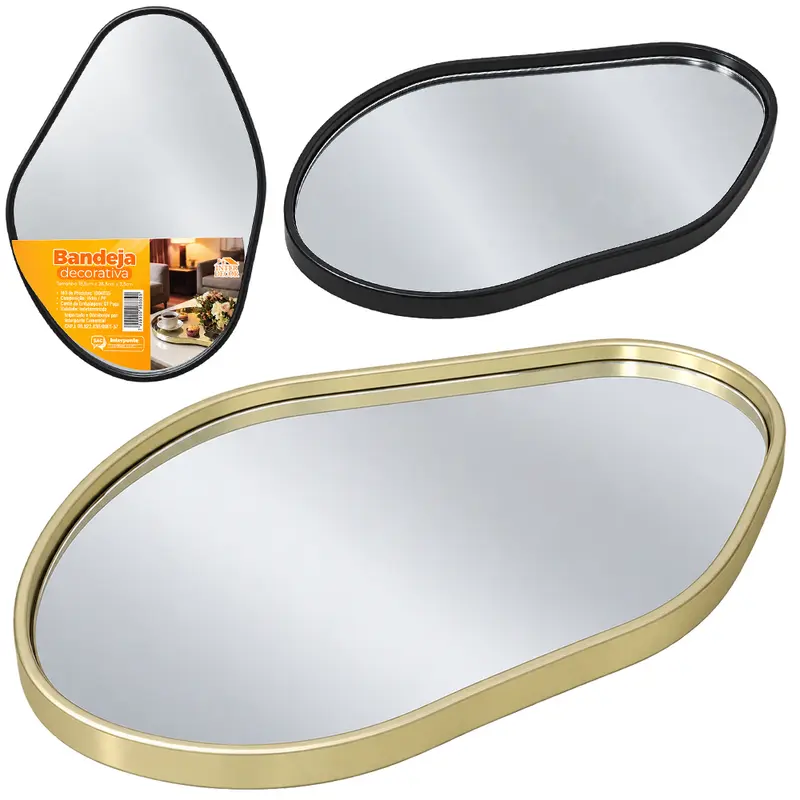 BANDEJA DE PLASTICO COM ESPELHO DECORATIVA INTER DECOR 28,5X18,5X1,5CM