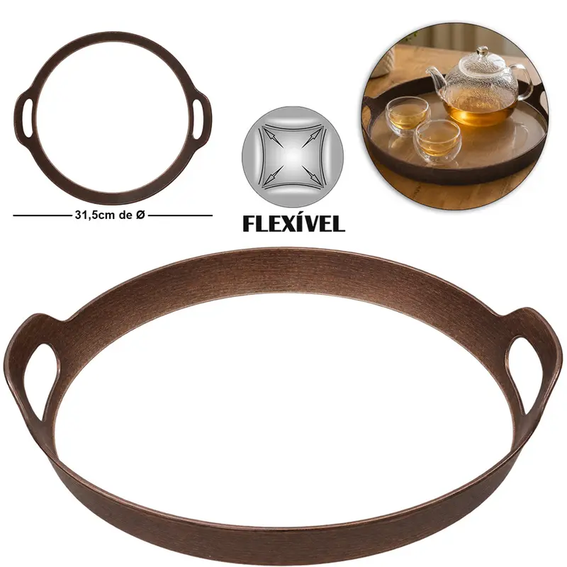 BANDEJA DE PLASTICO PET FLEXIVEL REDONDA COM ALCA 6X33,5X31,5CM DE Ø