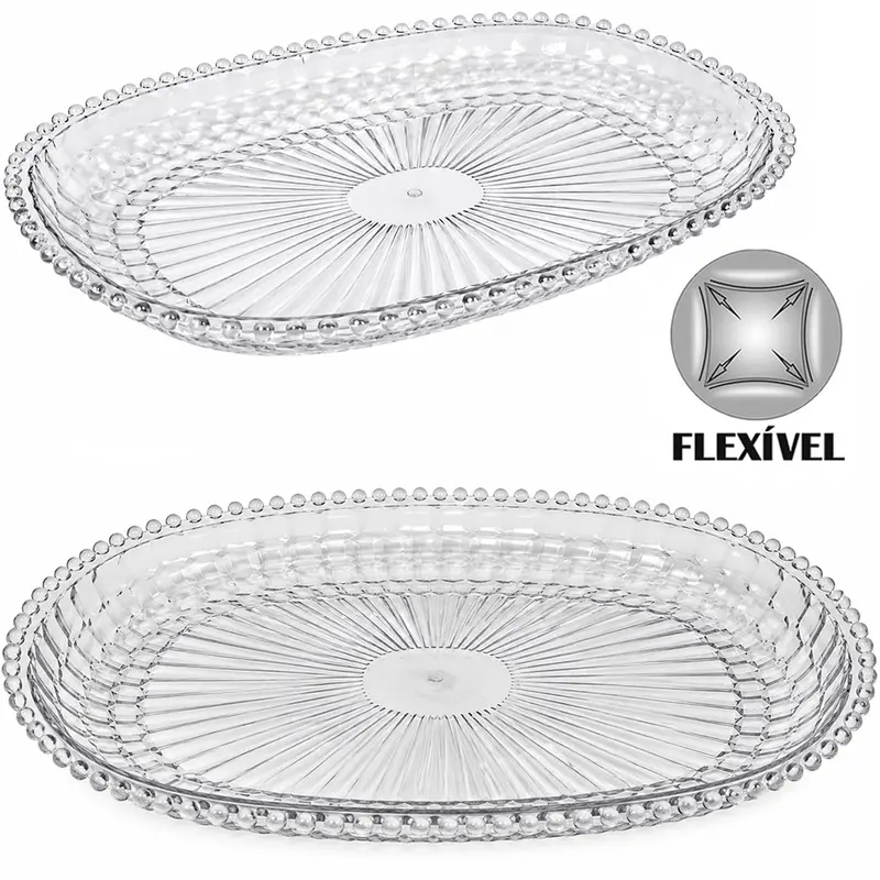 BANDEJA ORGANIZADOR DE PLASTICO PET FLEXIVEL OVAL PEROLA 41X28,7X3CM