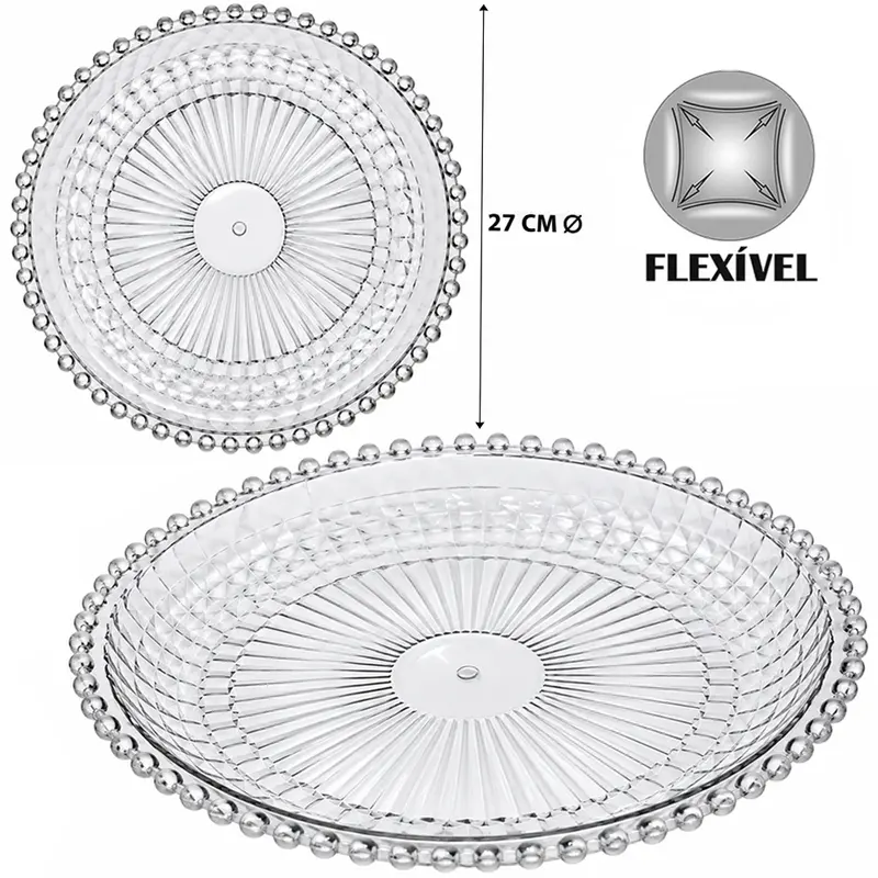 BANDEJA ORGANIZADOR PRATO DE PLASTICO PET FLEXIVEL REDONDA PEROLA PARA BOLO / DOCES 3X27CM DE Ø