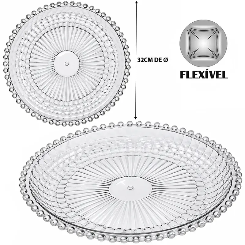 BANDEJA ORGANIZADOR PRATO DE PLASTICO PET FLEXIVEL REDONDA PEROLA PARA BOLO / DOCES 3X32CM DE Ø