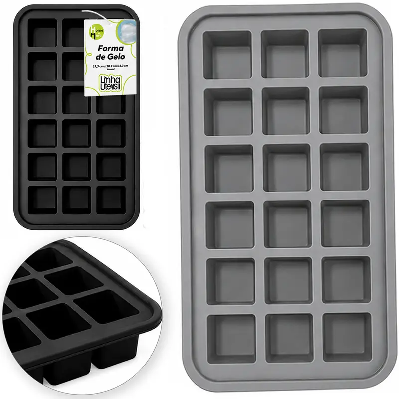 FORMA DE GELO COM 18 CAVIDADES QUADRADA DE SILICONE UTENSIL 19,3X10,7X2,3CM