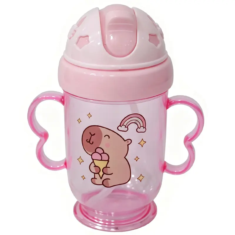 GARRAFA COPO BABY COM TAMPA E CANUDO + ALCA DE PLASTICO 300ML