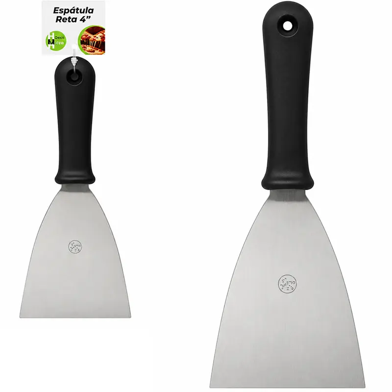 ESPATULA DE COZINHA RETA DE INOX CABO PLASTICO BLACK LINE 4'' 25X10CM