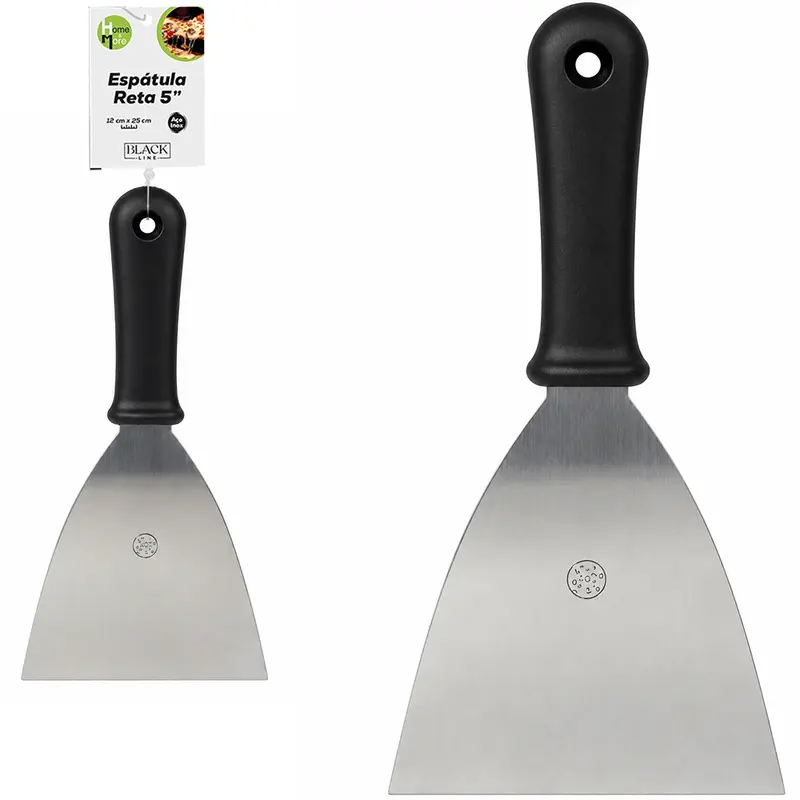 ESPATULA DE COZINHA RETA DE INOX CABO PLASTICO BLACK LINE 5'' 25X12CM