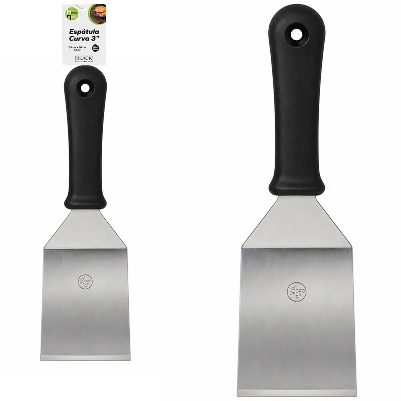 ESPATULA DE COZINHA DEGRAU CURVA DE INOX CABO PLASTICO BLACK LINE 3'' 26X7,5CM