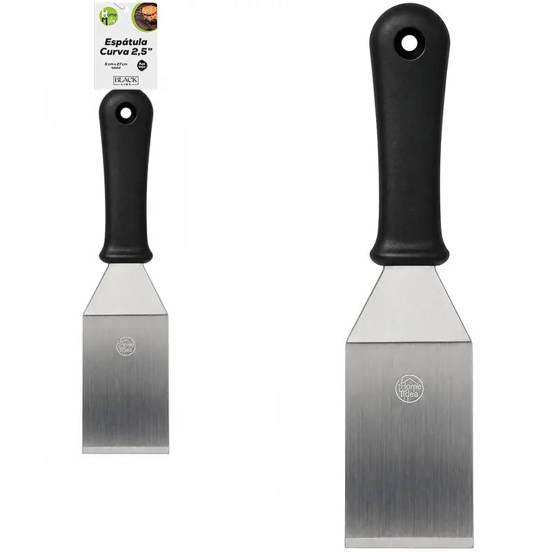 ESPATULA DE COZINHA DEGRAU CURVA DE INOX CABO PLASTICO BLACK LINE 2,5'' 27X6CM