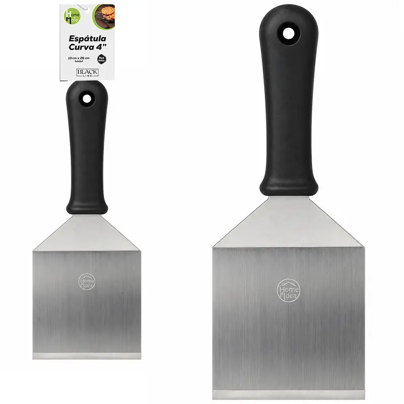 ESPATULA DE COZINHA DEGRAU CURVA DE INOX CABO PLASTICO BLACK LINE 4'' 26X10CM