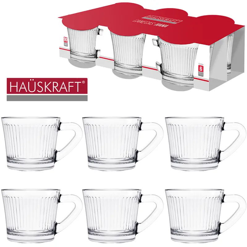 JOGO DE CANECA XICARA DE VIDRO PARA CAFE / CAPPUCCINO HANA HAUSKRAFT COM 6 PECAS 90ML