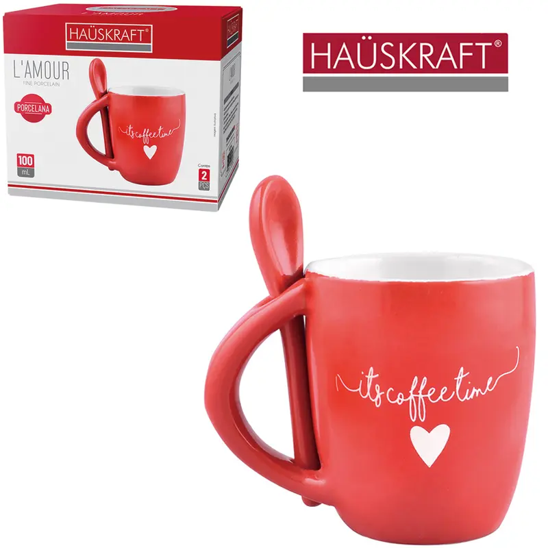 CANECA DE PORCELANA COM COLHER L'AMOUR HAUSKRAFT 100ML
