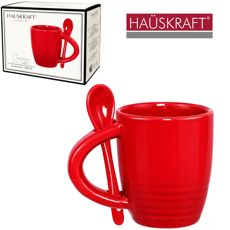 CANECA DE PORCELANA COM COLHER LINHA SERVIR LE CHEF HAUSKRAFT PREMIUM 100ML