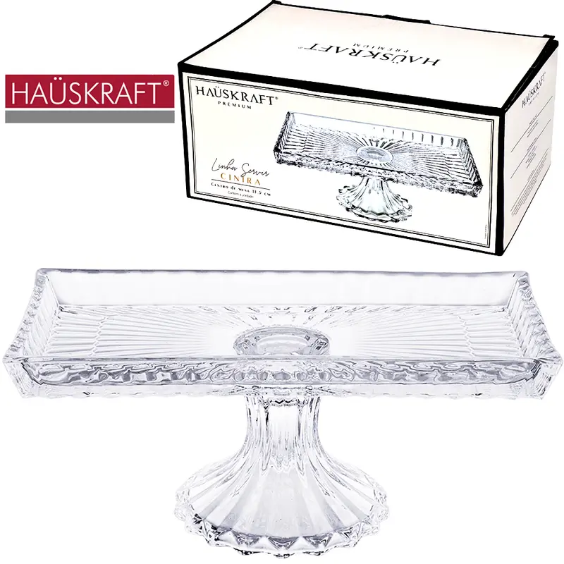 CENTRO DE MESA DE VIDRO RETANGULAR COM PE LINHA SERVIR CINTRA HAUSKRAFT PREMIUM 28,5X14,5X11,5CM