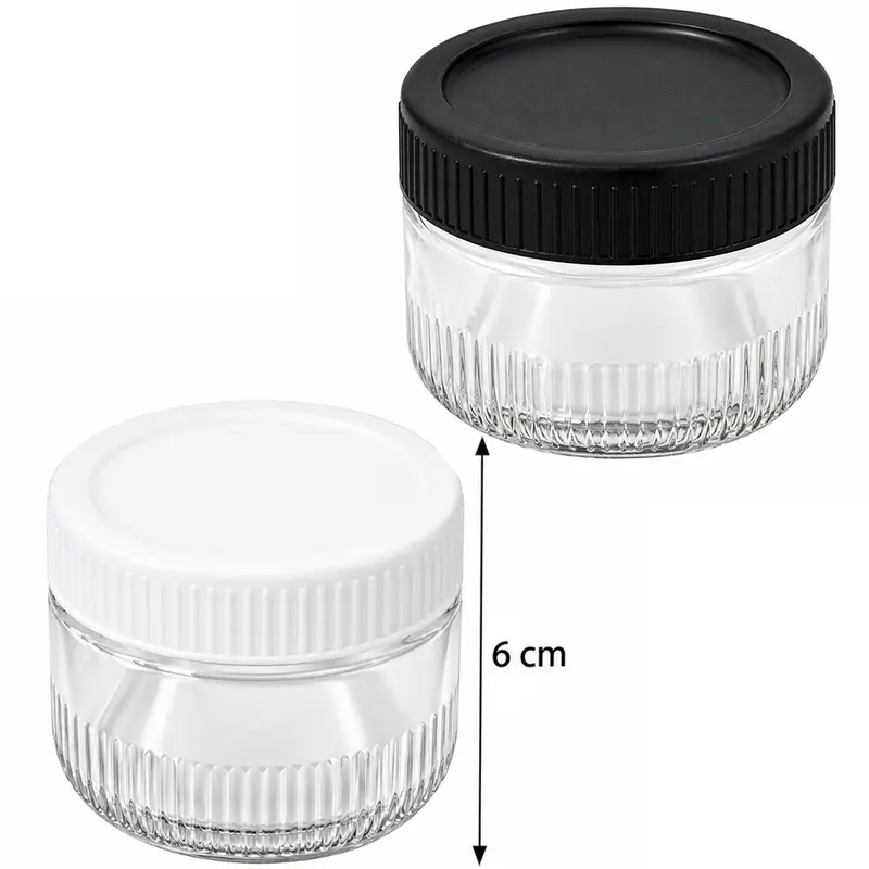 POTE DE VIDRO REDONDO COM TAMPA DE PLASTICO BRANCA / PRETA GAIA GLASS 200ML