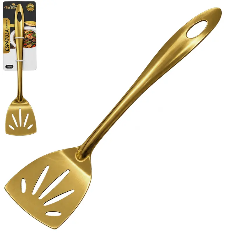 ESPATULA VAZADA DOURADA PREMIUM TOP CASA DE INOX 28,5X6,5CM