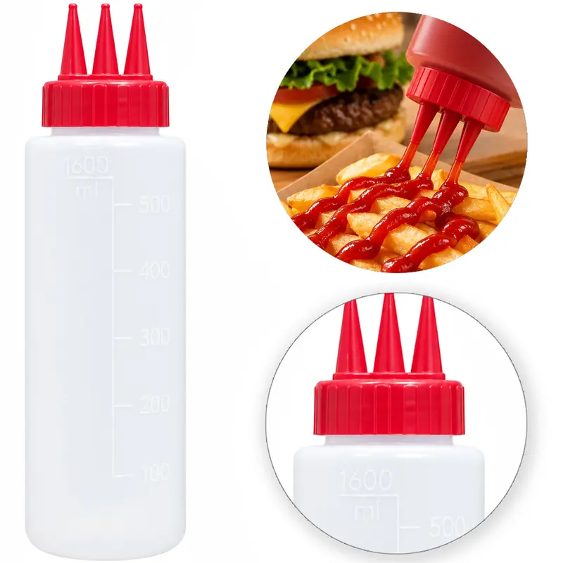 BISNAGA DE PLASTICO LISA PARA KETCHUP COM 3 BICOS 600ML