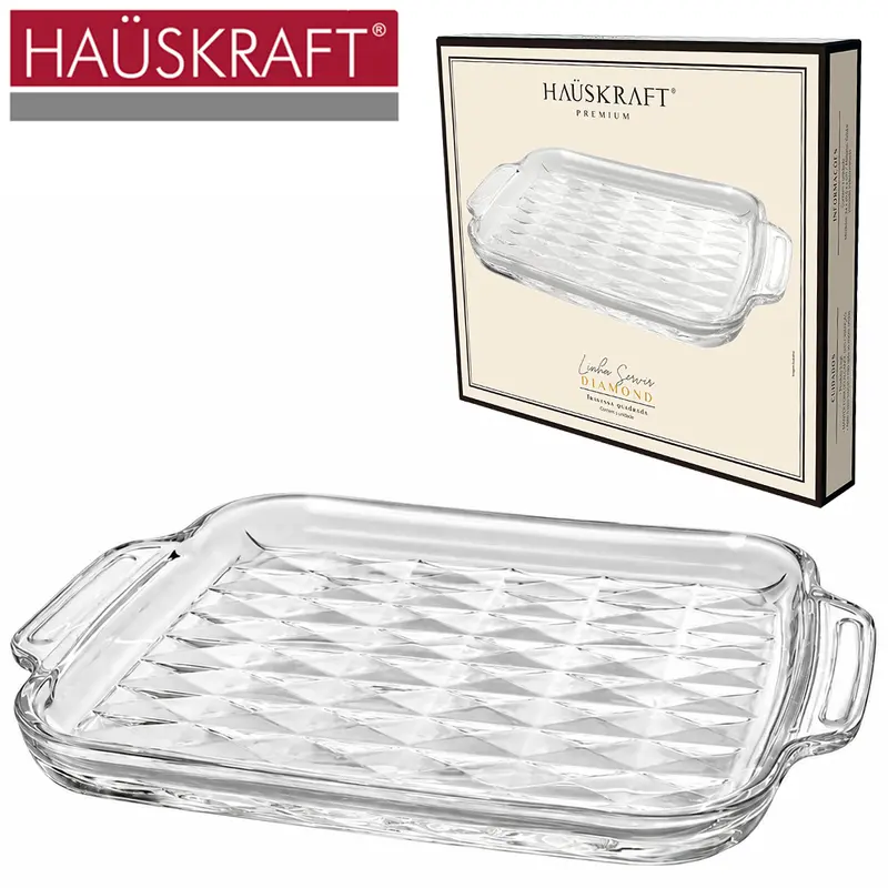 TRAVESSA DE VIDRO CRISTAL QUADRADA LINHA SERVIR DIAMONT HAUSKRAFT PREMIUM 24X20,5X2CM